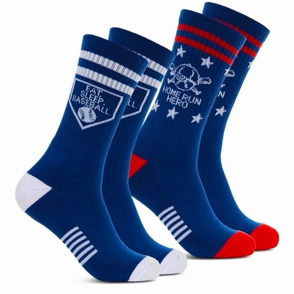 NWT Unisex Baseball Crew Socks, Great Gift For Fans, 2 Pairs One Size 8-13 - Picture 2 of 9